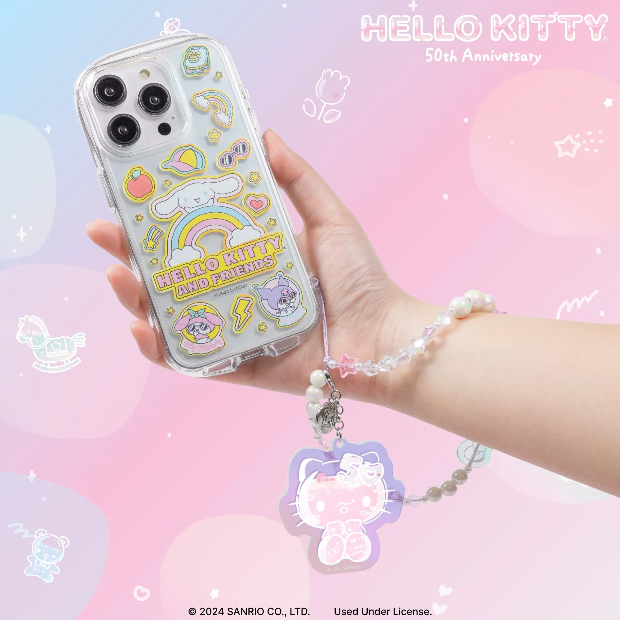 Hello Kitty 50th Anniversary Beaded Charm Mobile Phone Wrist Strap