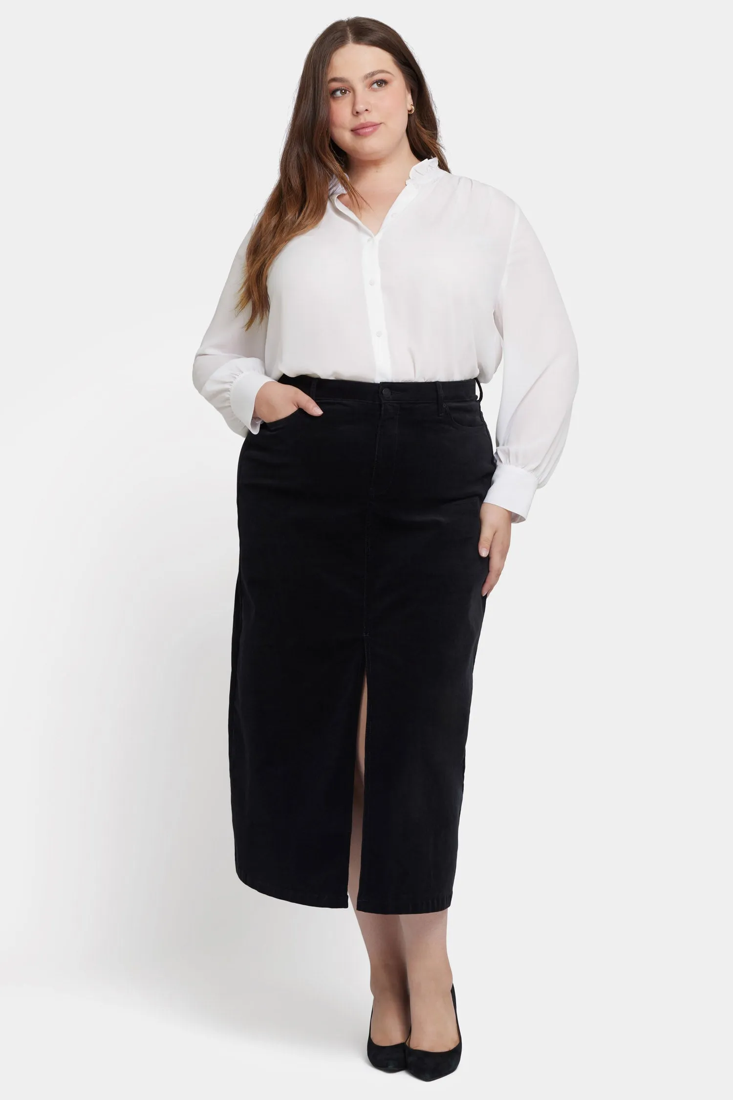 High Rise Long Skirt In Plus Size - Black