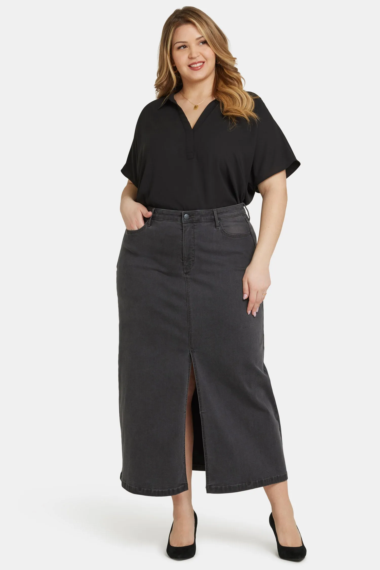 High Rise Long Skirt In Plus Size - Cloud Stone