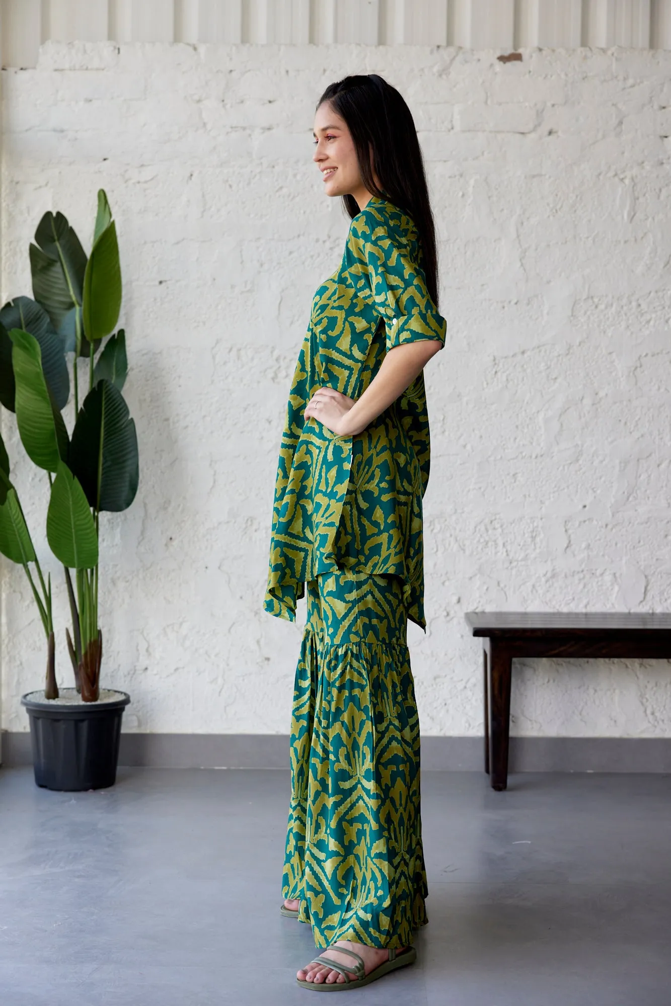 Ikat on Green Silk Co-ord Set