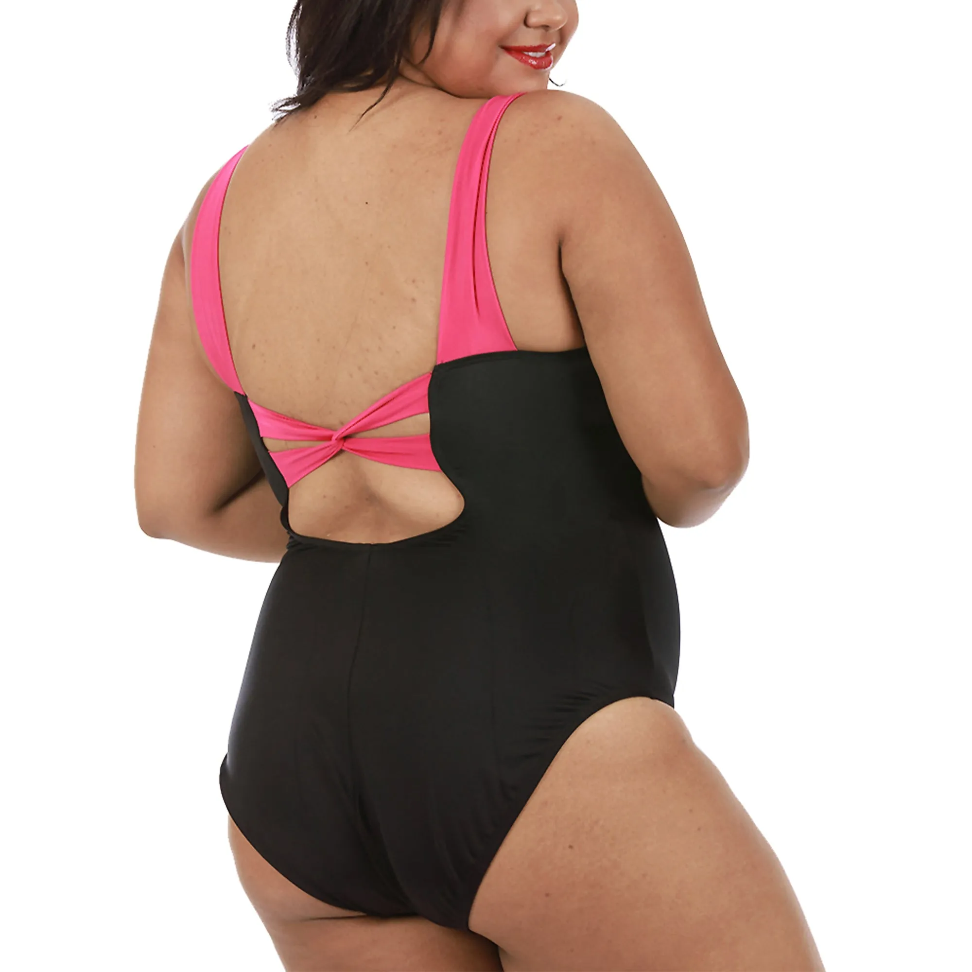 InstantFigure Plus Size Contrast Trim One Piece Swimsuit 13496PC