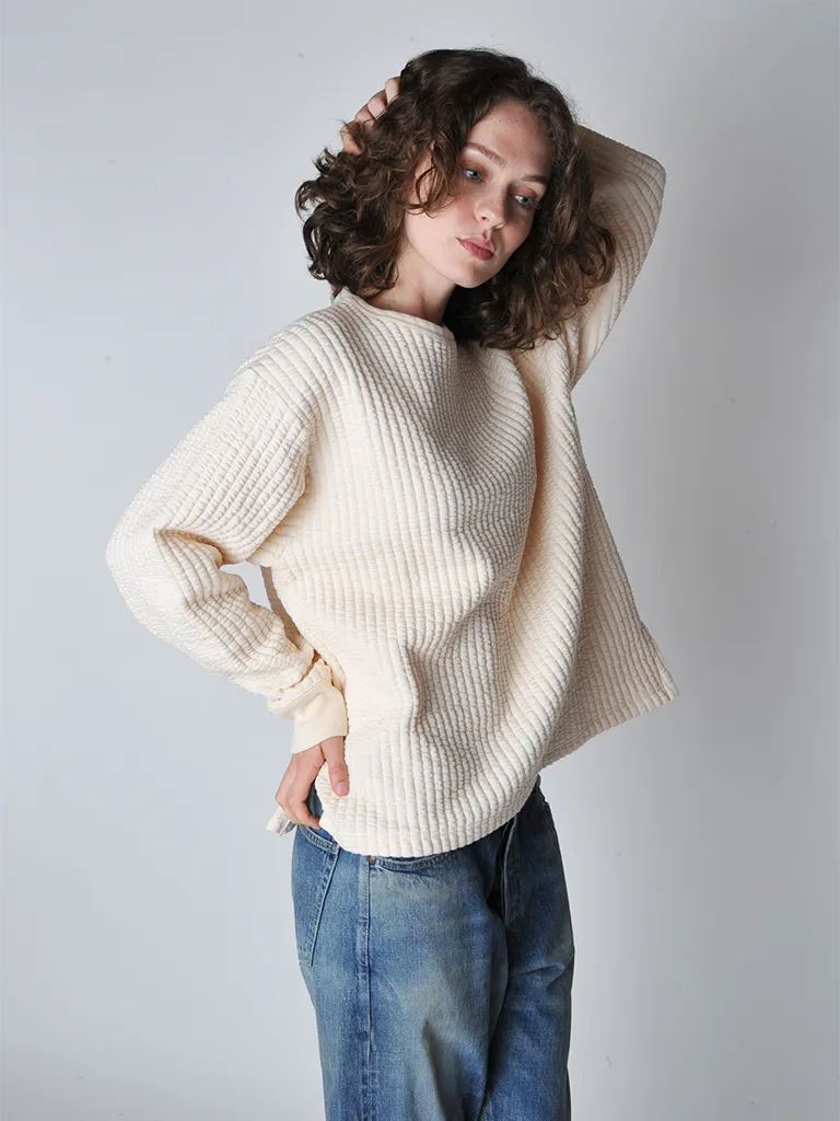 Ivory Quilted Crew Neck Top