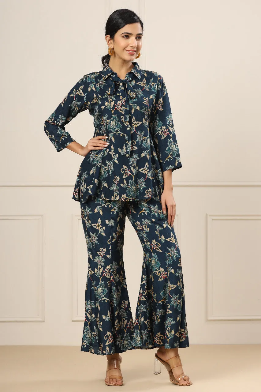 Jaal on Navy Blue Russian Silk Co-ord Set