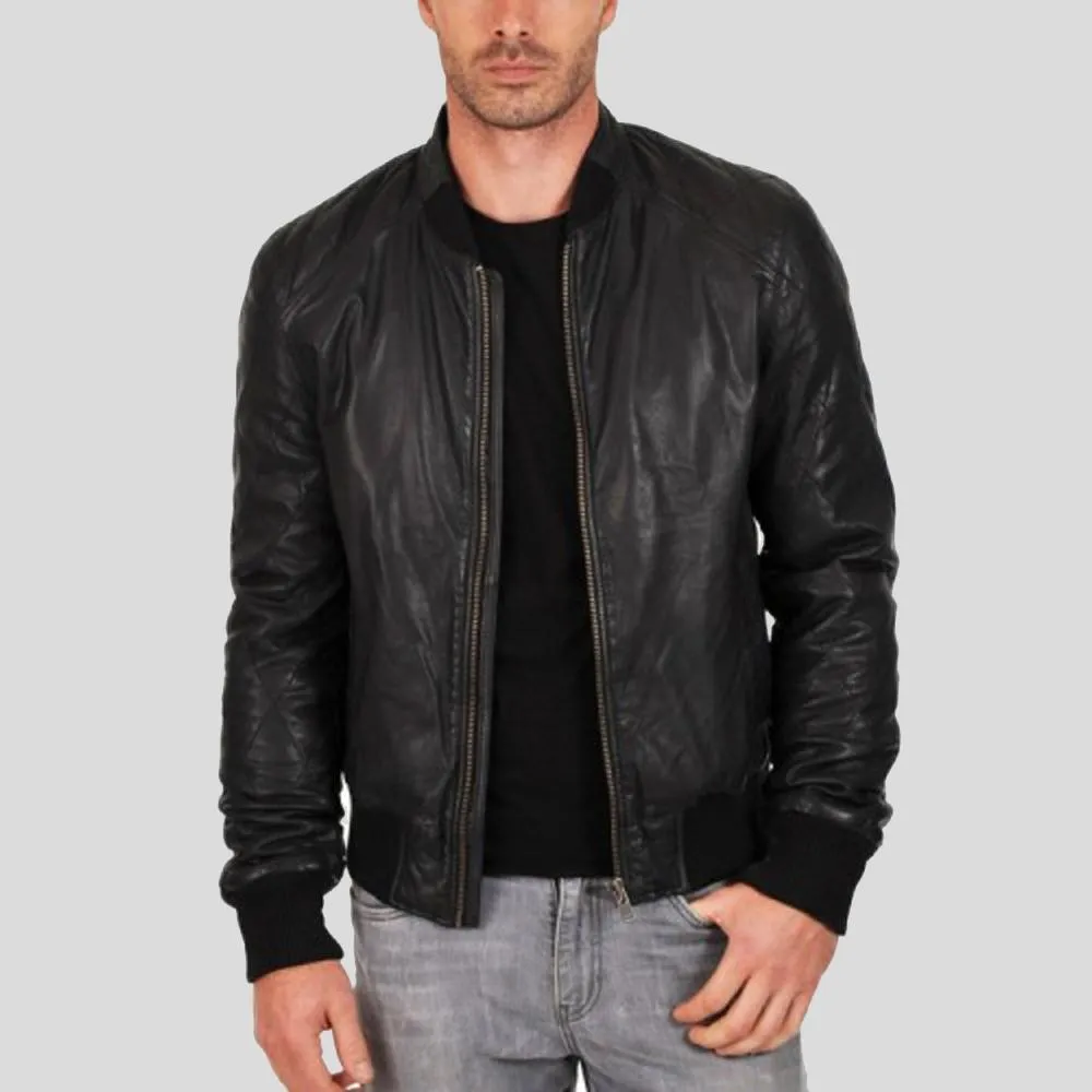 Jero Black Bomber Lambskin Leather Jacket