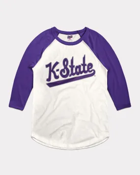 K-State Baseball Script White & Purple Raglan