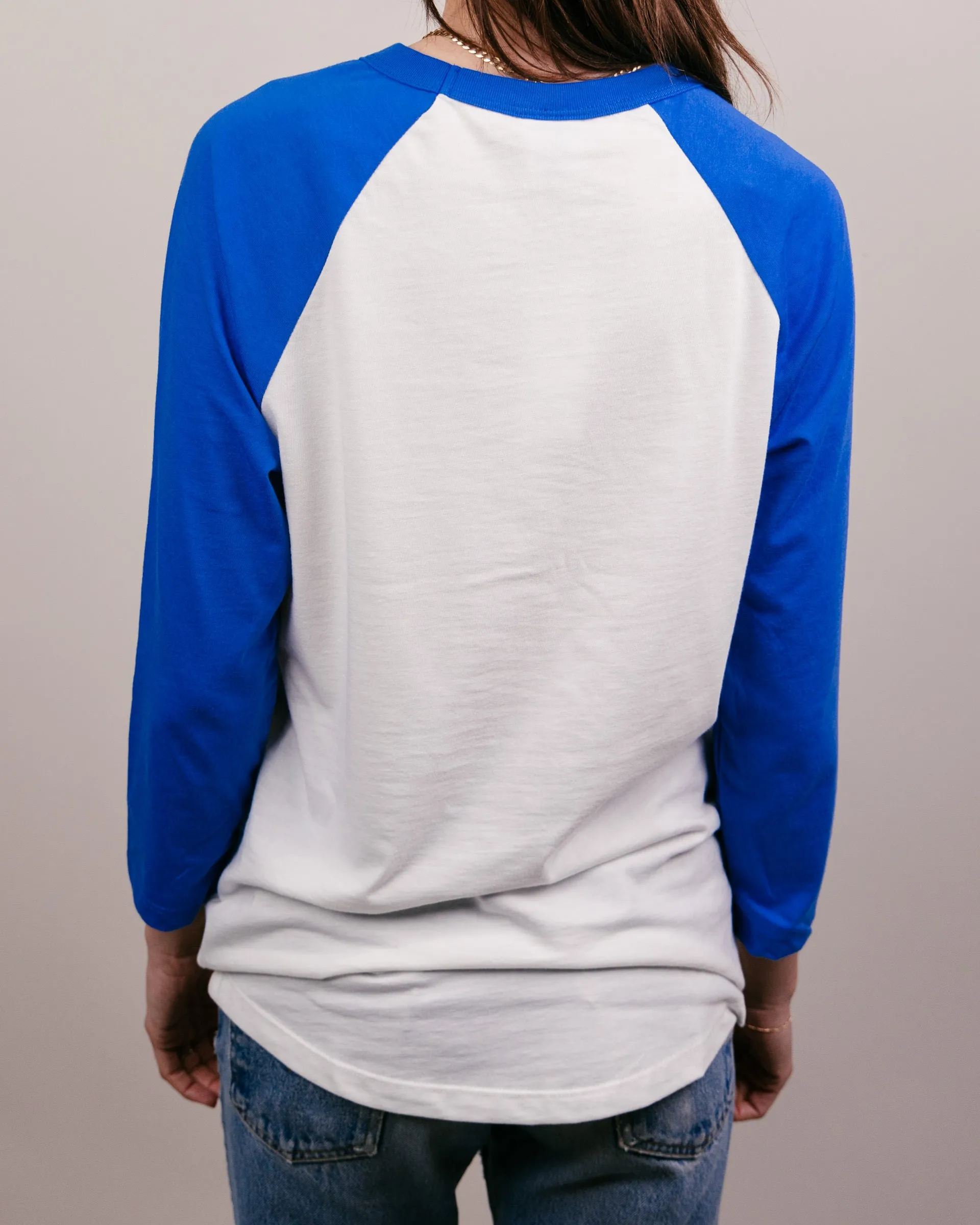 Kansas Baseball Script White & Royal Raglan