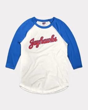 Kansas Jayhawks Script White & Royal Raglan