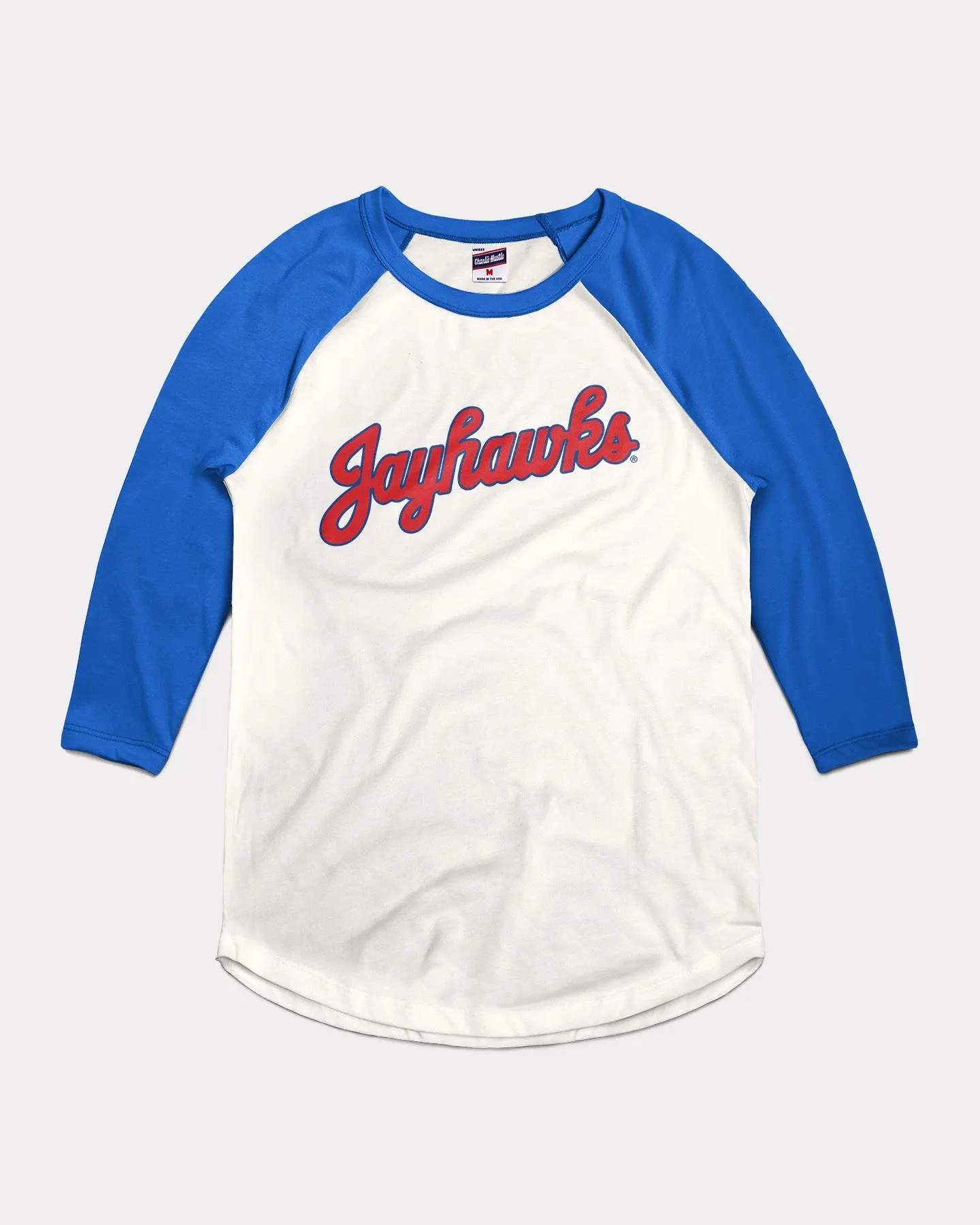 Kansas Jayhawks Script White & Royal Raglan