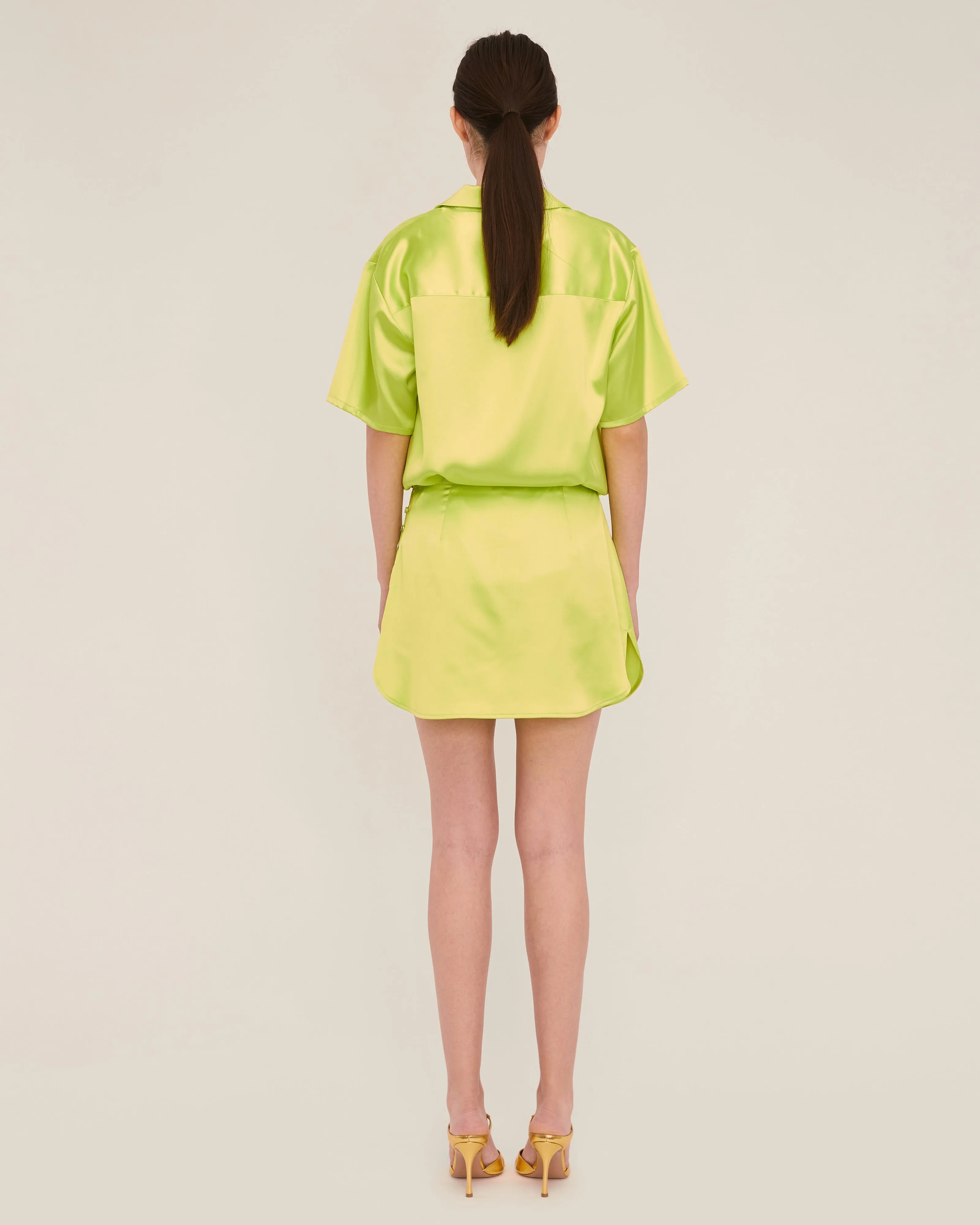 Kyle Satin Slip Mini Skirt in Neon Lime