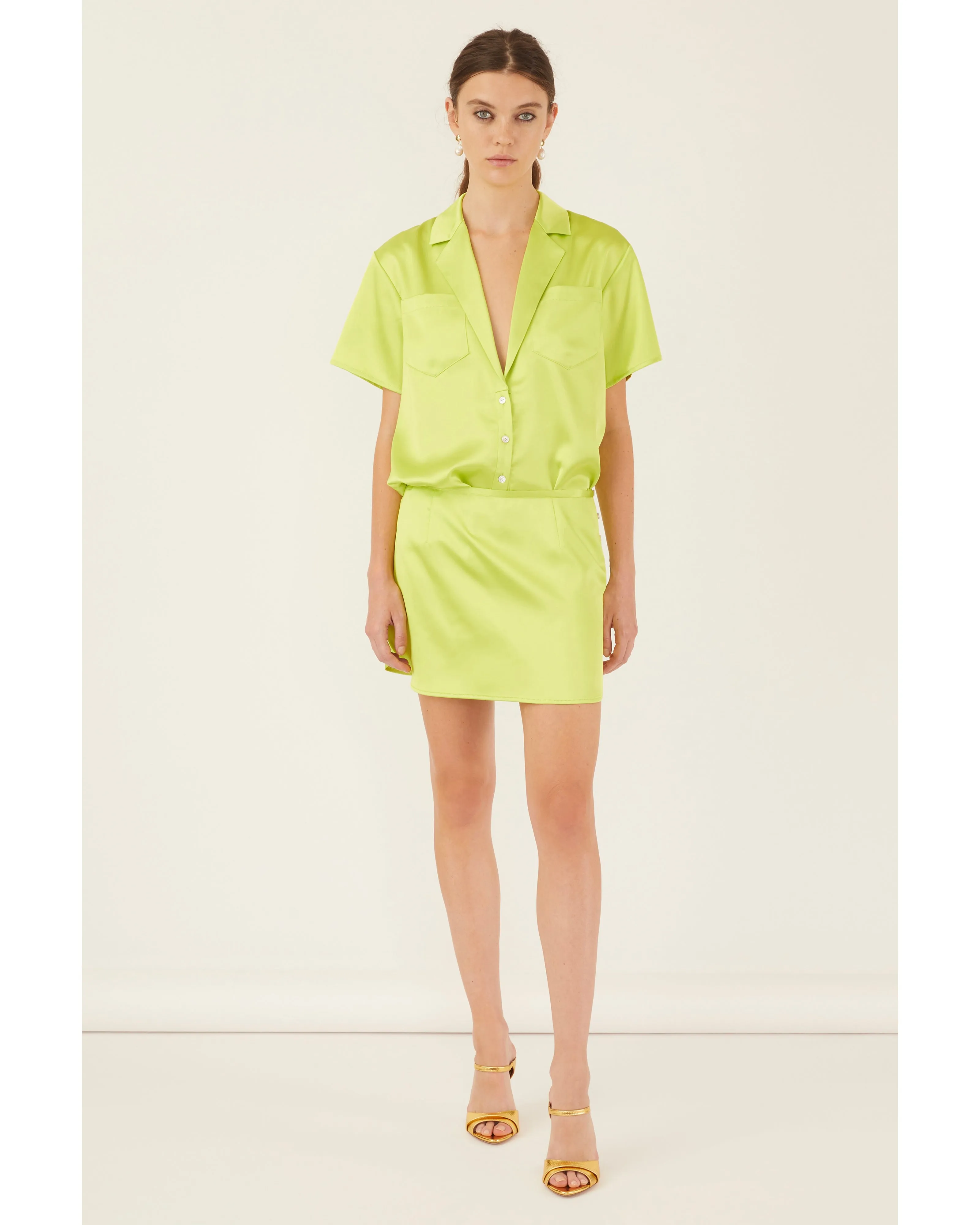 Kyle Satin Slip Mini Skirt in Neon Lime