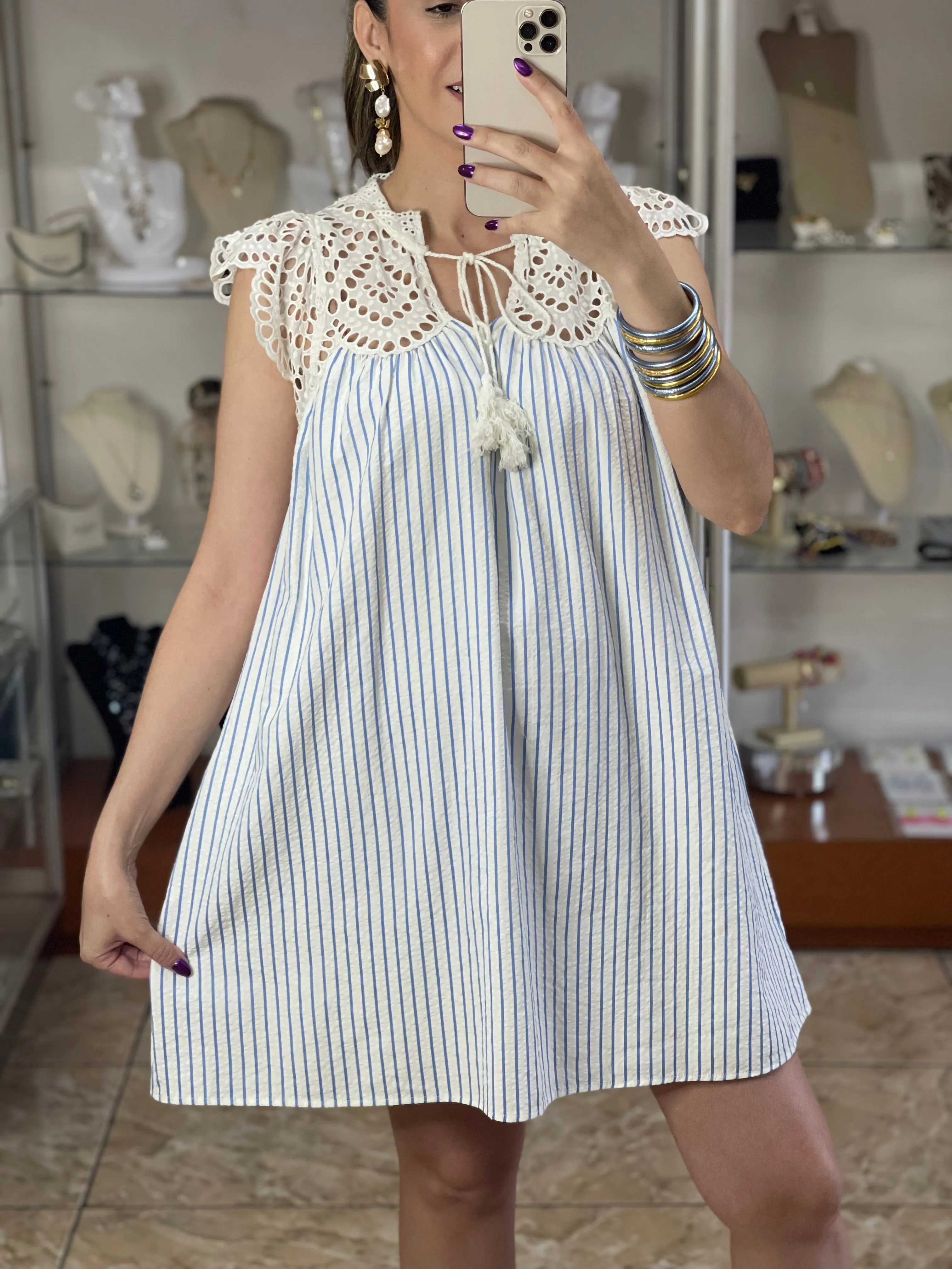 Lace Details Stripes Dress