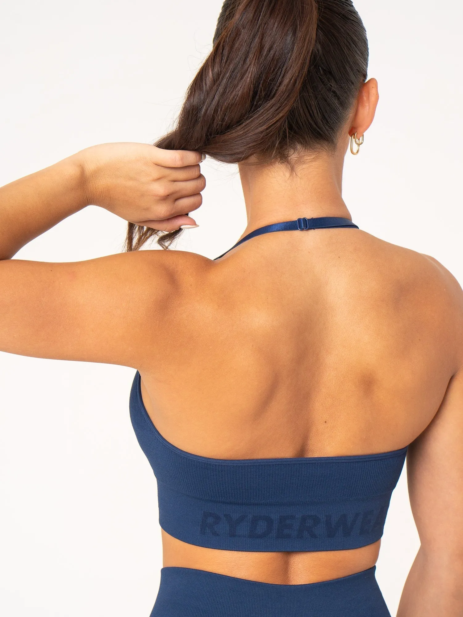 Lift Rib Seamless Halter Sports Bra - Navy