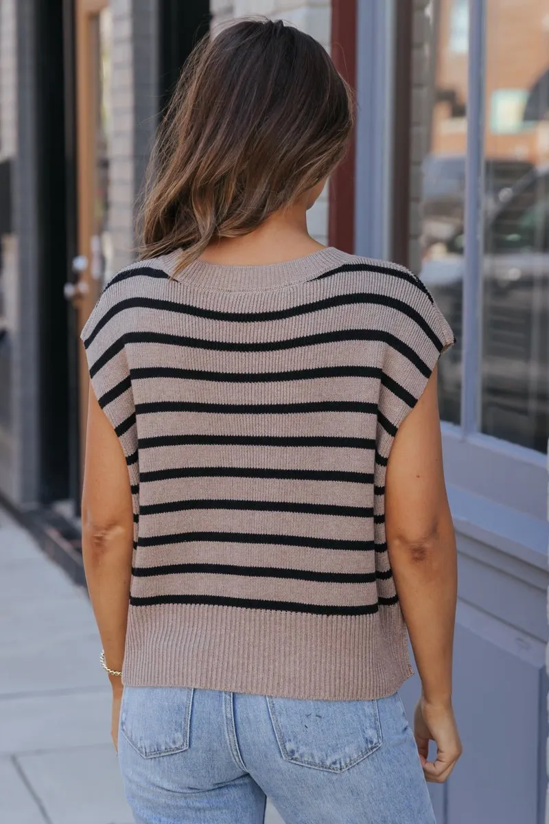 Light Mocha Striped Sleeveless Sweater