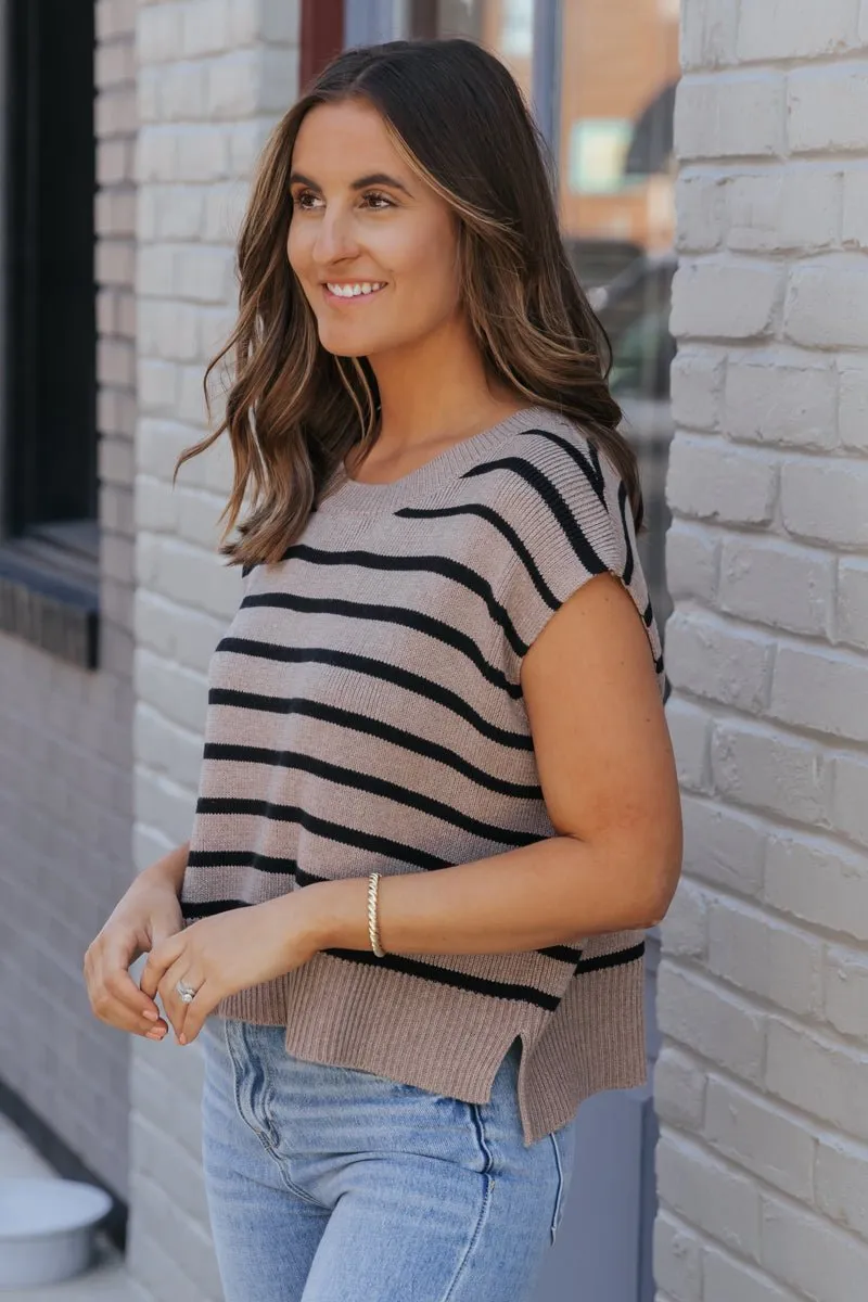 Light Mocha Striped Sleeveless Sweater