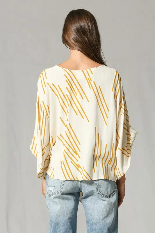 Line Print V Neck Blouse