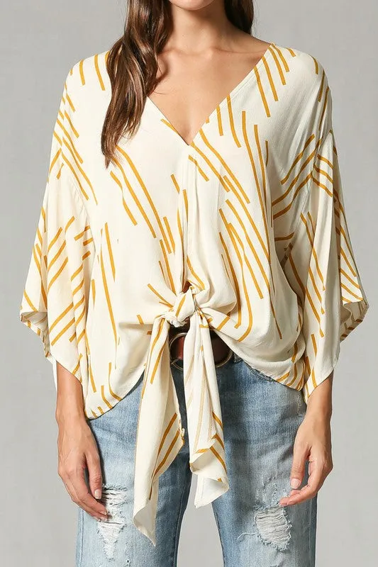 Line Print V Neck Blouse