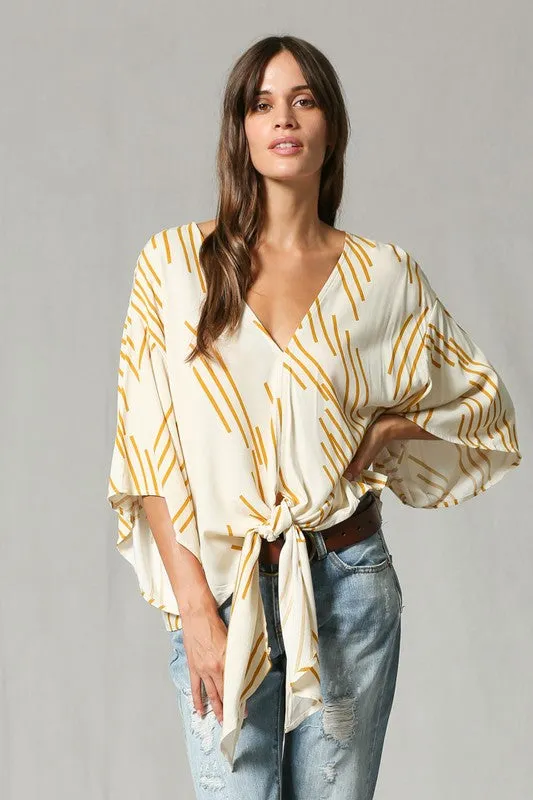 Line Print V Neck Blouse