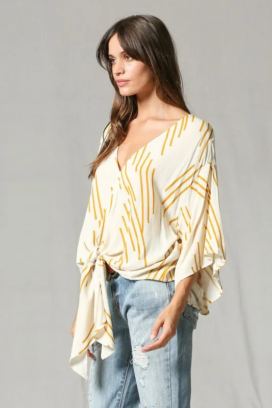 Line Print V Neck Blouse