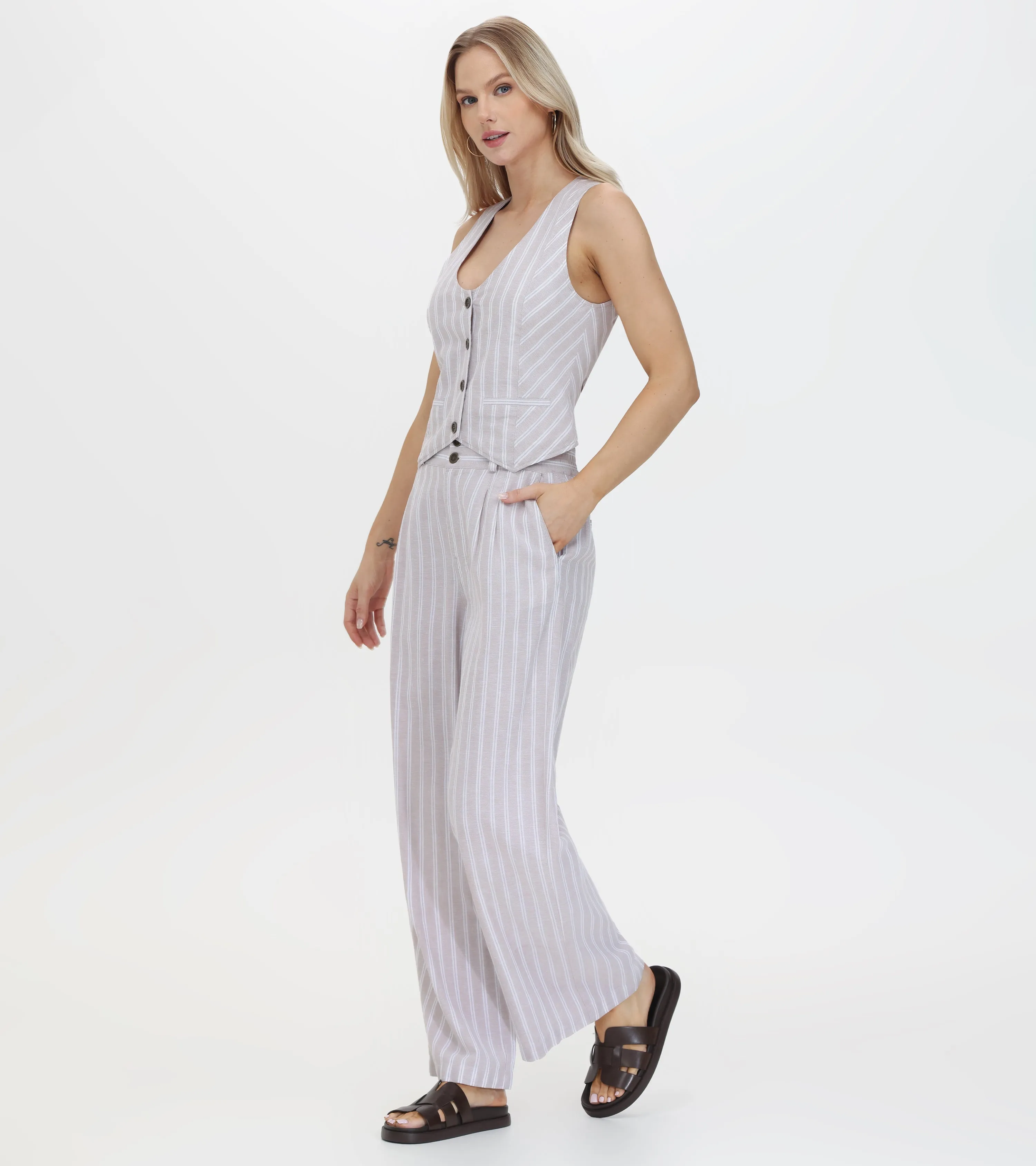 Linen Striped Button Vest