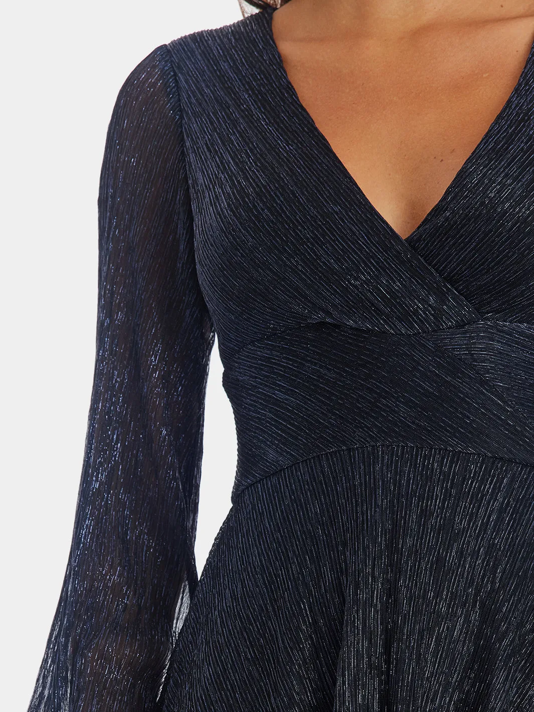 Long  Sleeve V-Neck Metallic Knit Wrap