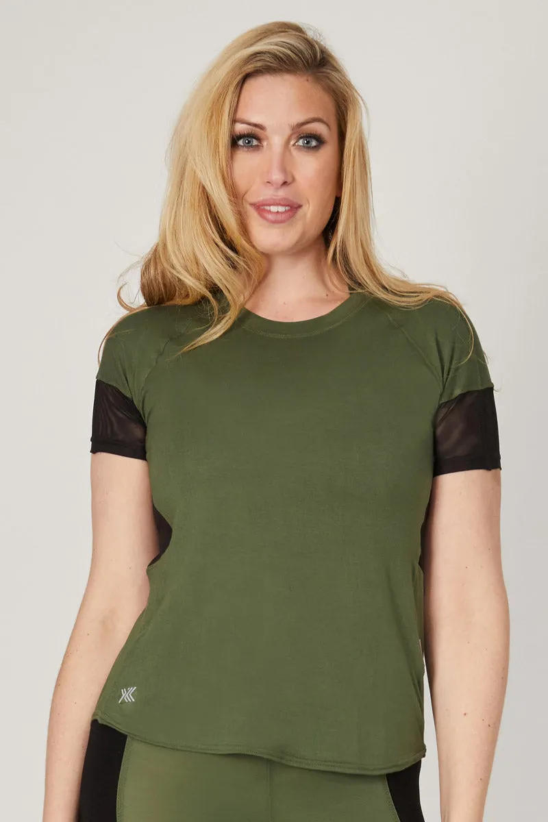 Loose Fit Gym T Shirt with Mesh Back Khaki