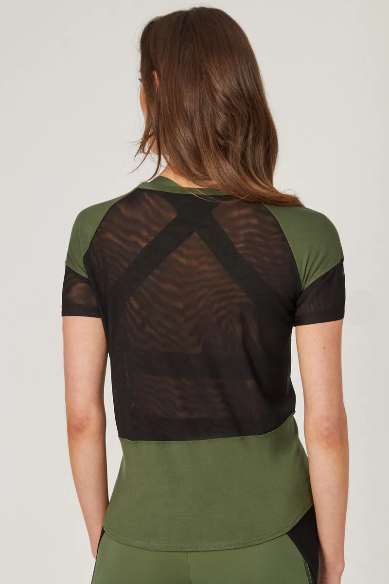 Loose Fit Gym T Shirt with Mesh Back Khaki