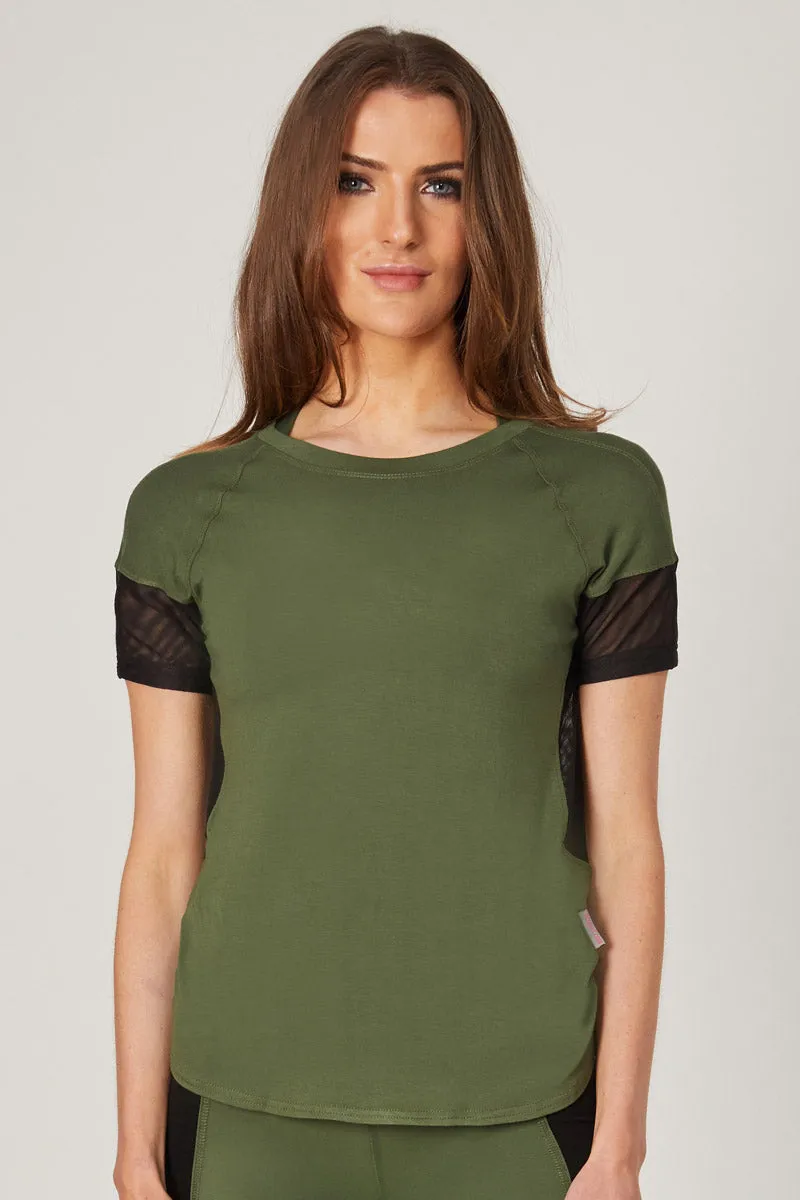 Loose Fit Gym T Shirt with Mesh Back Khaki