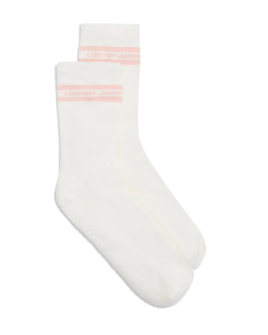 Lorna Jane Pilates Crew Socks - Porcelain/Dark Dusty Pink