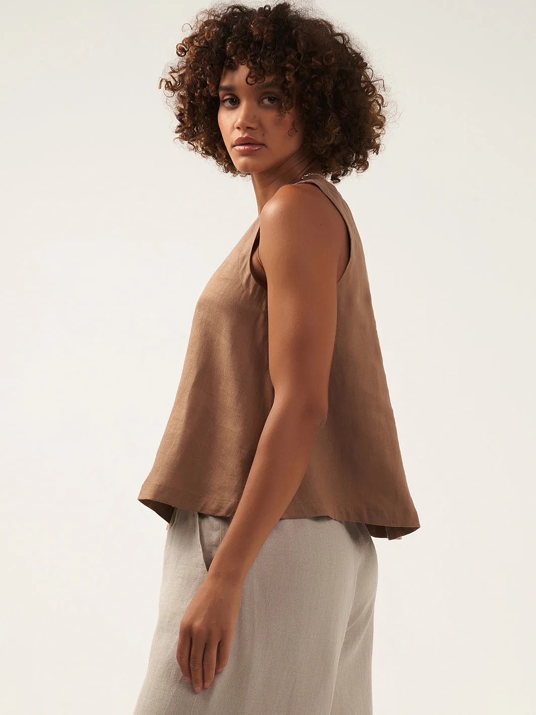 Lucia Linen Top Desert Sand