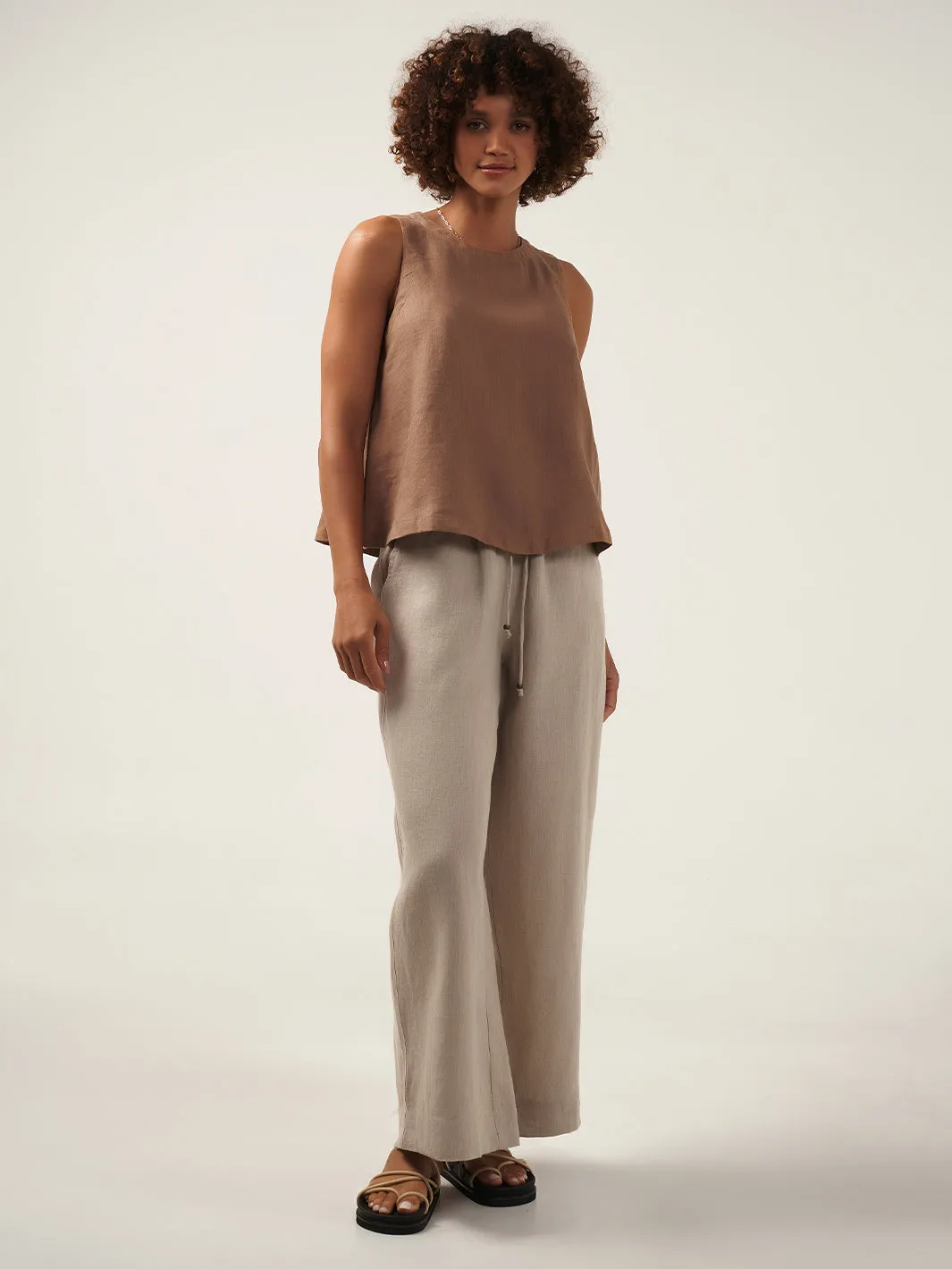 Lucia Linen Top Desert Sand