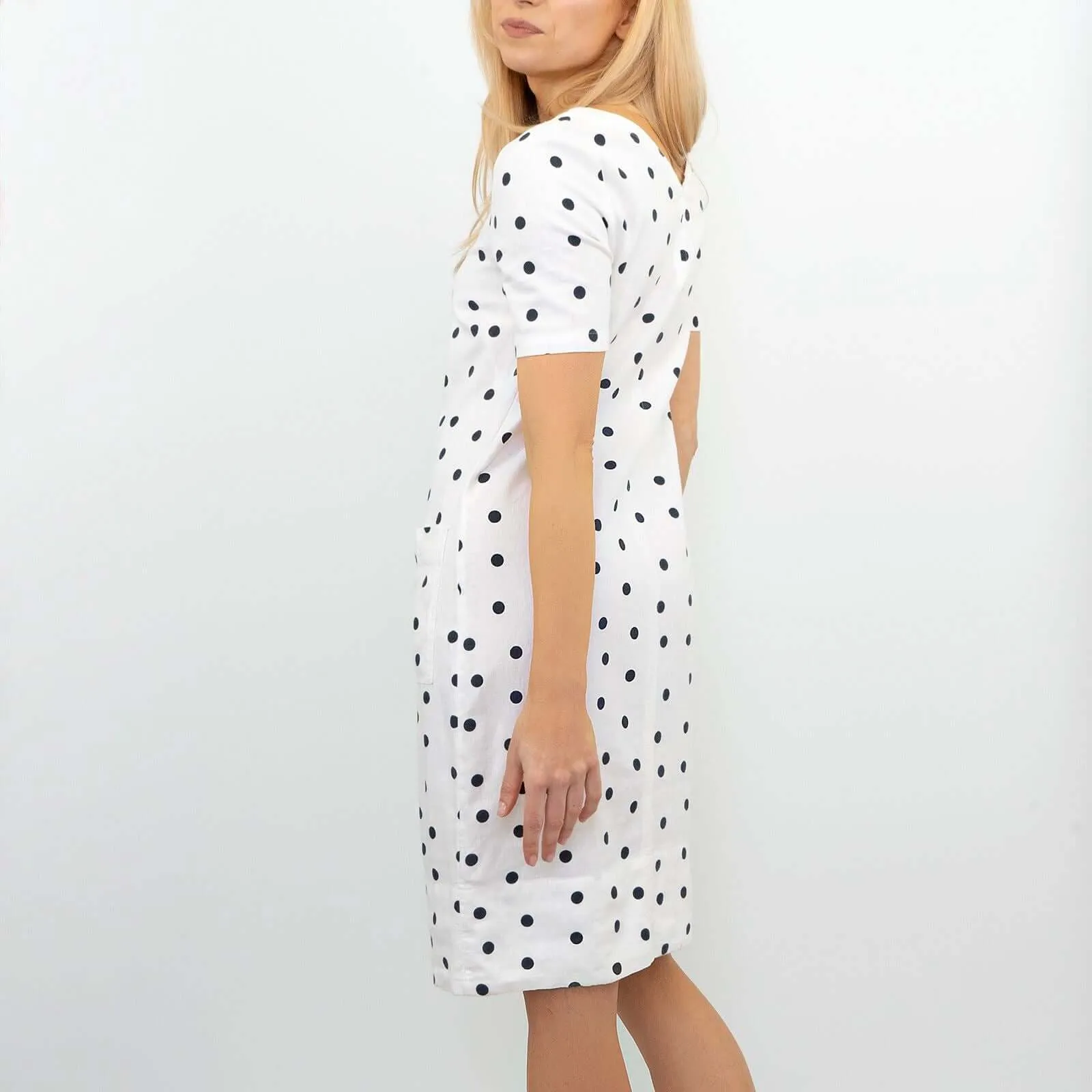 M&S Linen Blend Polka Dot Short Sleeve Casual Spotty Shift Dress