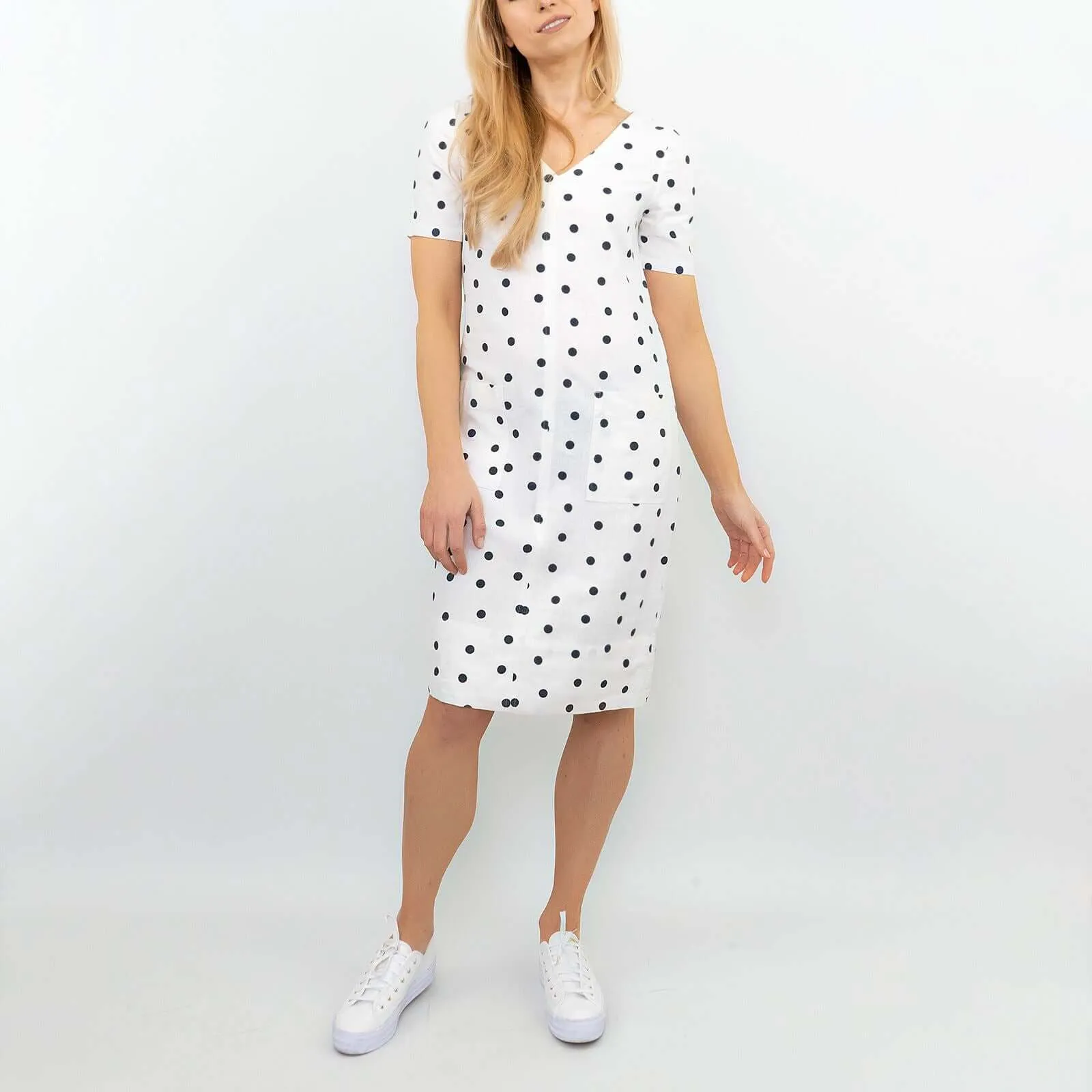 M&S Linen Blend Polka Dot Short Sleeve Casual Spotty Shift Dress