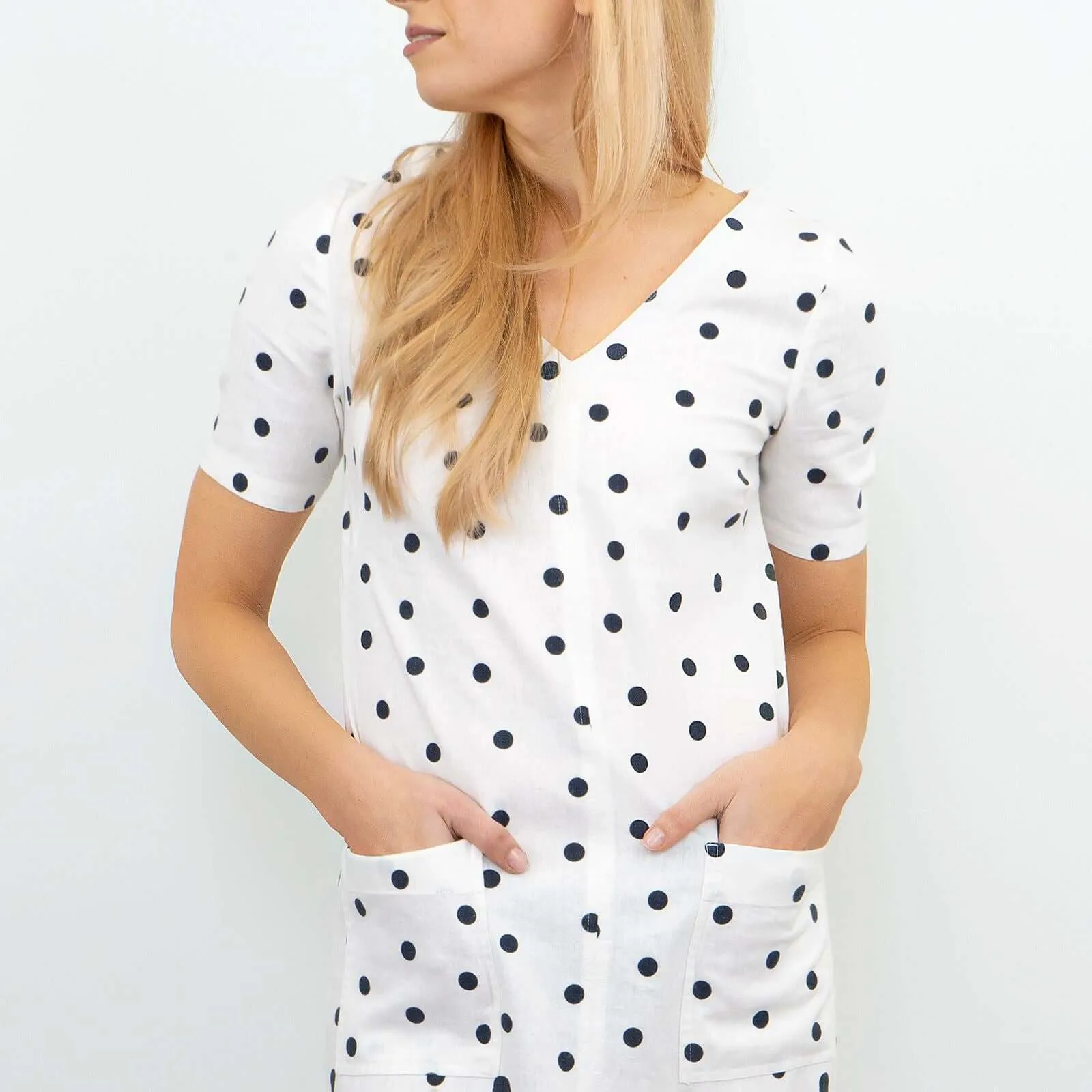 M&S Linen Blend Polka Dot Short Sleeve Casual Spotty Shift Dress