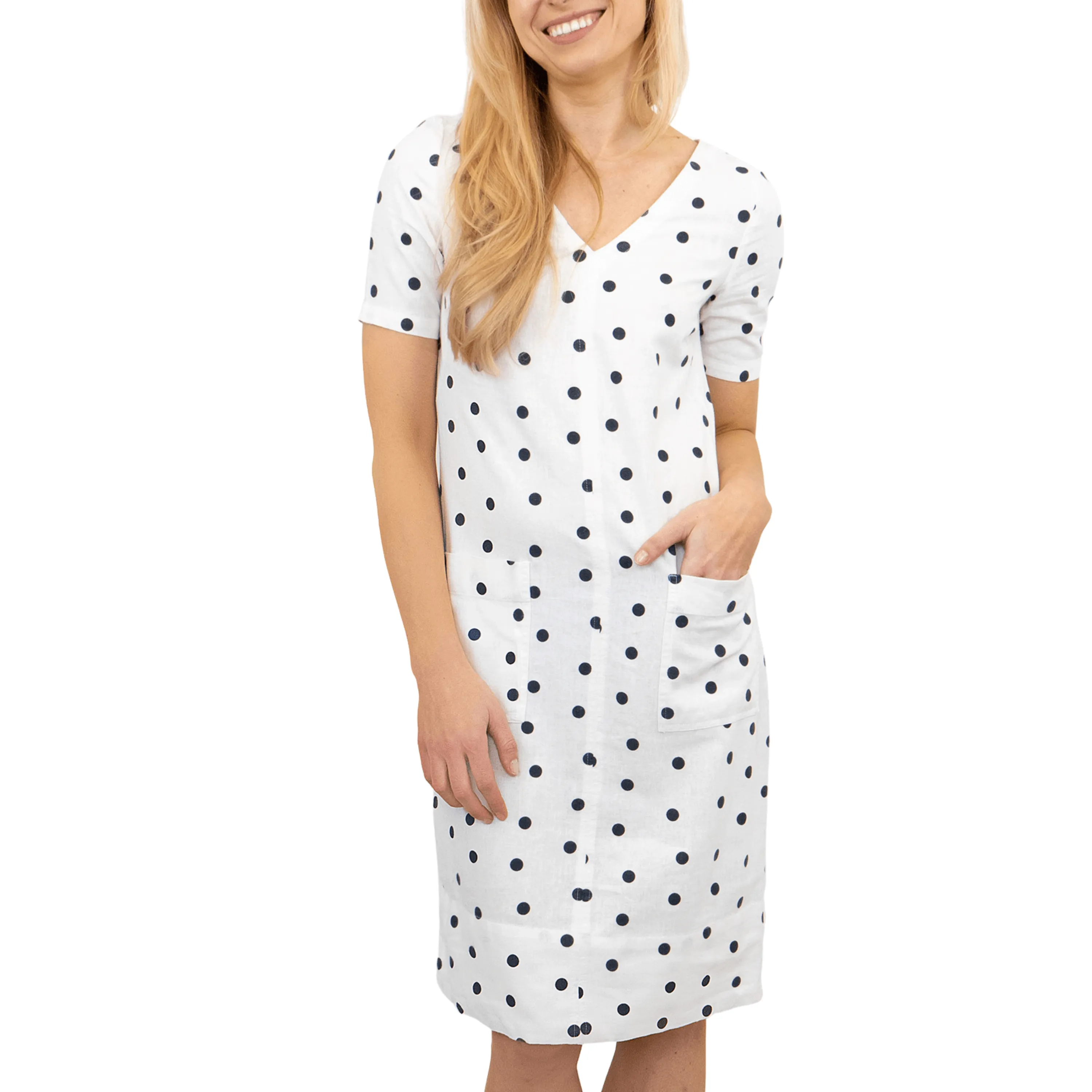 M&S Linen Blend Polka Dot Short Sleeve Casual Spotty Shift Dress