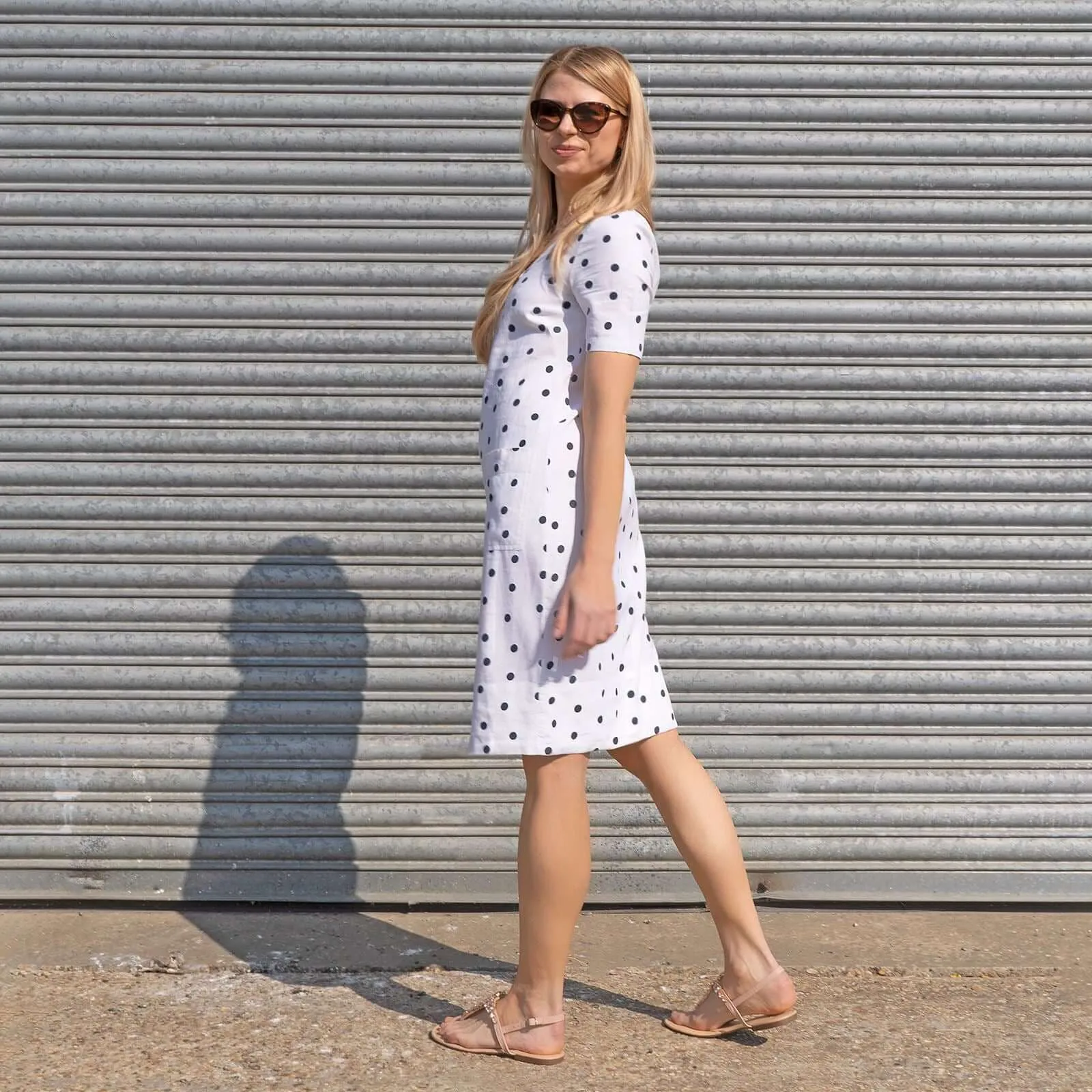 M&S Linen Blend Polka Dot Short Sleeve Casual Spotty Shift Dress