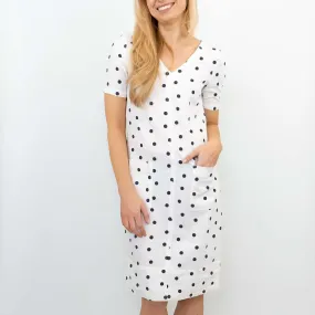 M&S Linen Blend Polka Dot Short Sleeve Casual Spotty Shift Dress