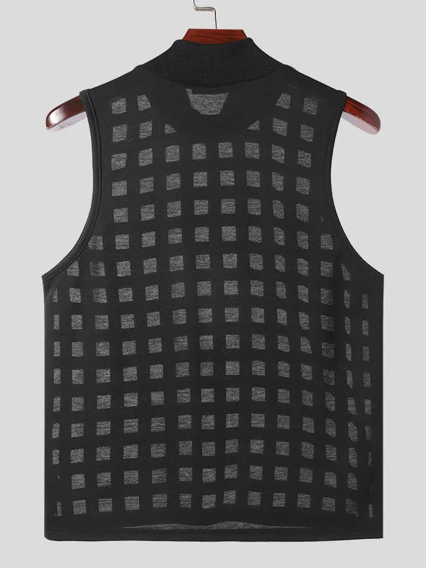 Mens Burn out Mesh Striped Sleeveless Tank SKUK63939