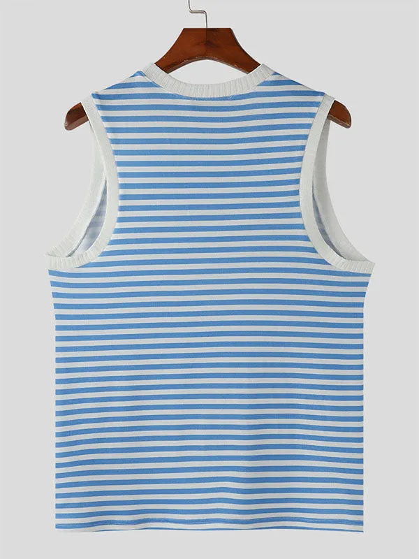 Mens Contrast Striped Crew Neck Sleeveless Tank SKUK67997