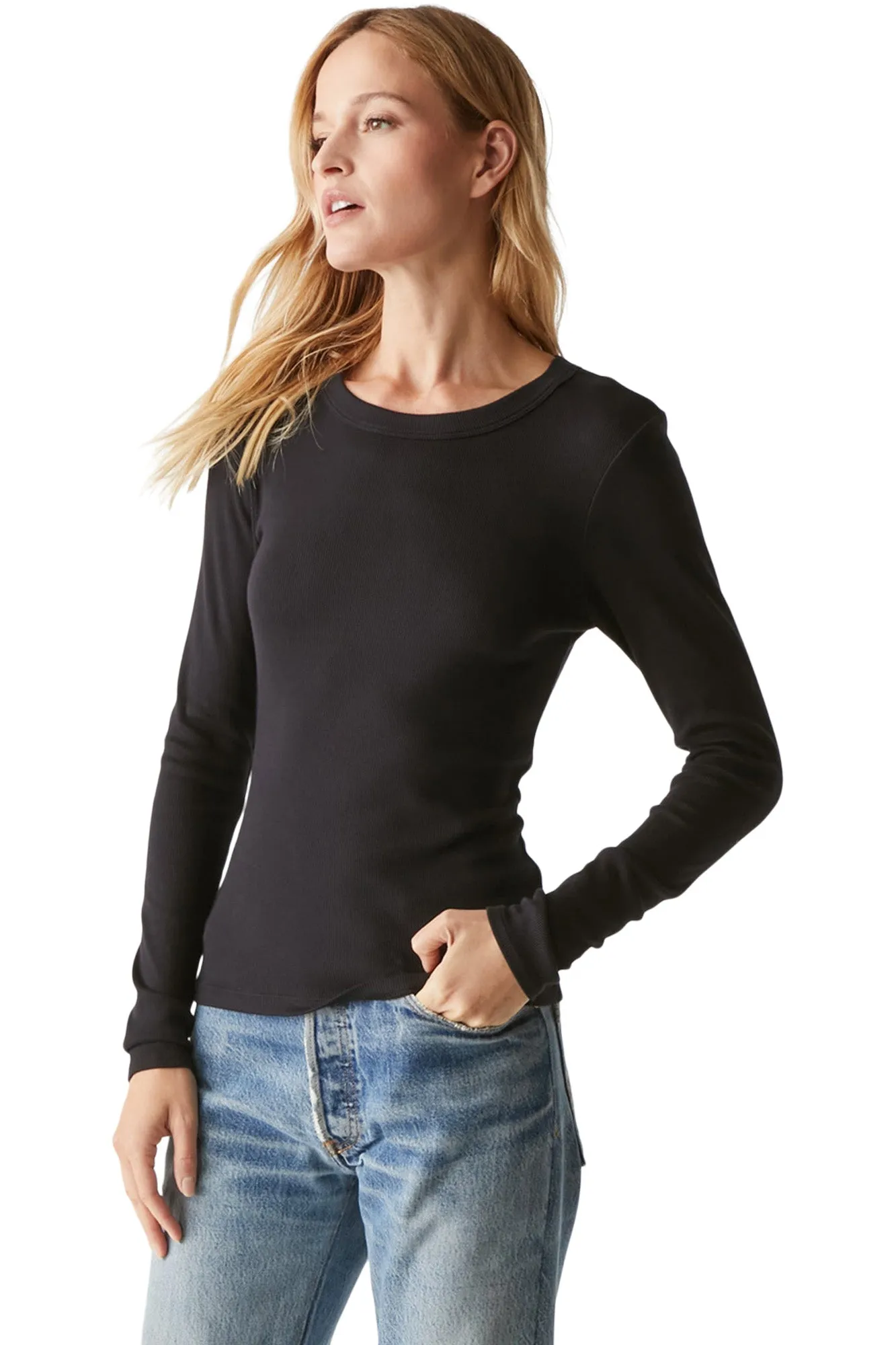 Michael Stars Zola Ribbed Tee in Black