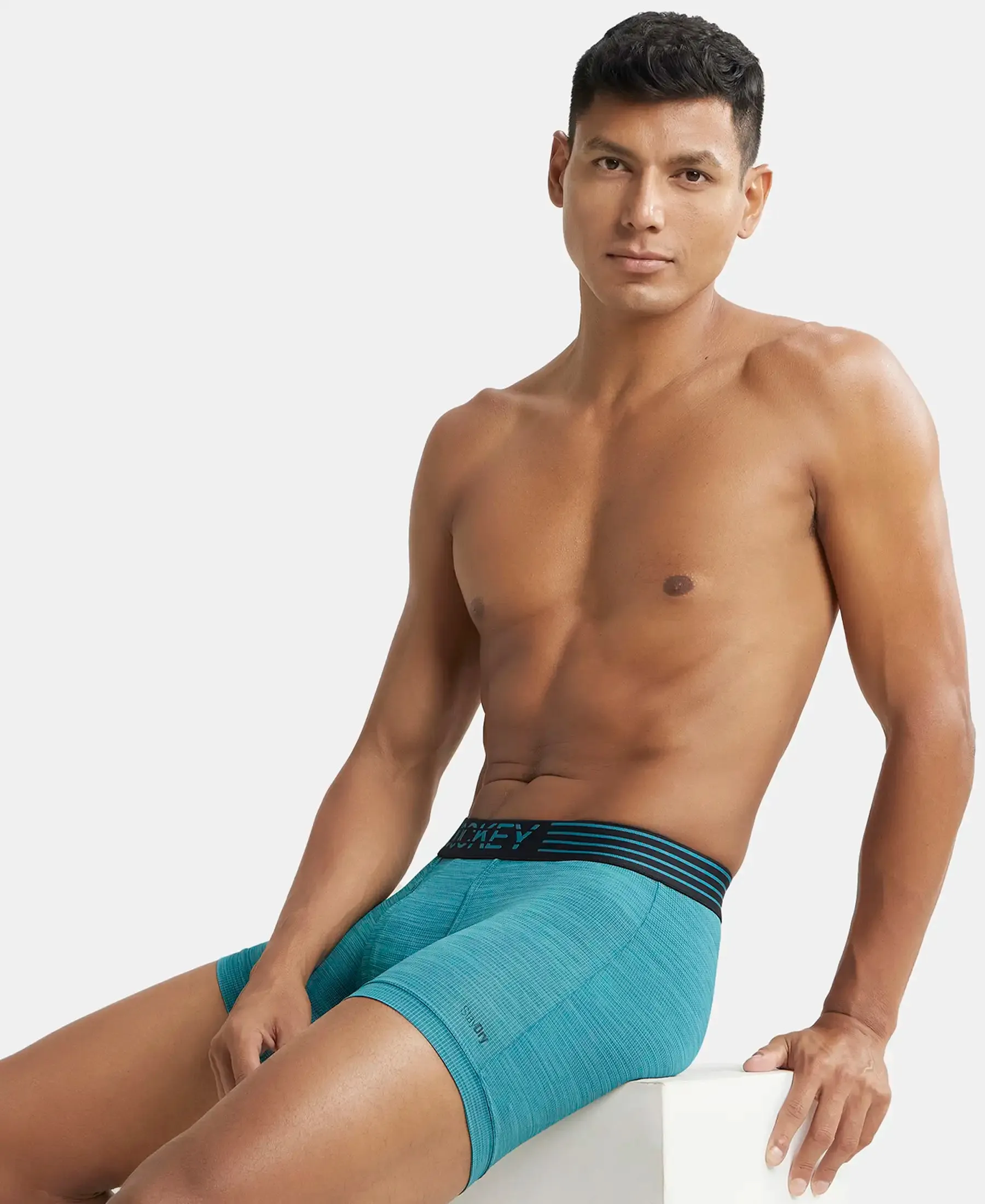 Microfiber Mesh Elastane Stretch Performance Boxer Brief with StayDry Technology - Ocean Depth