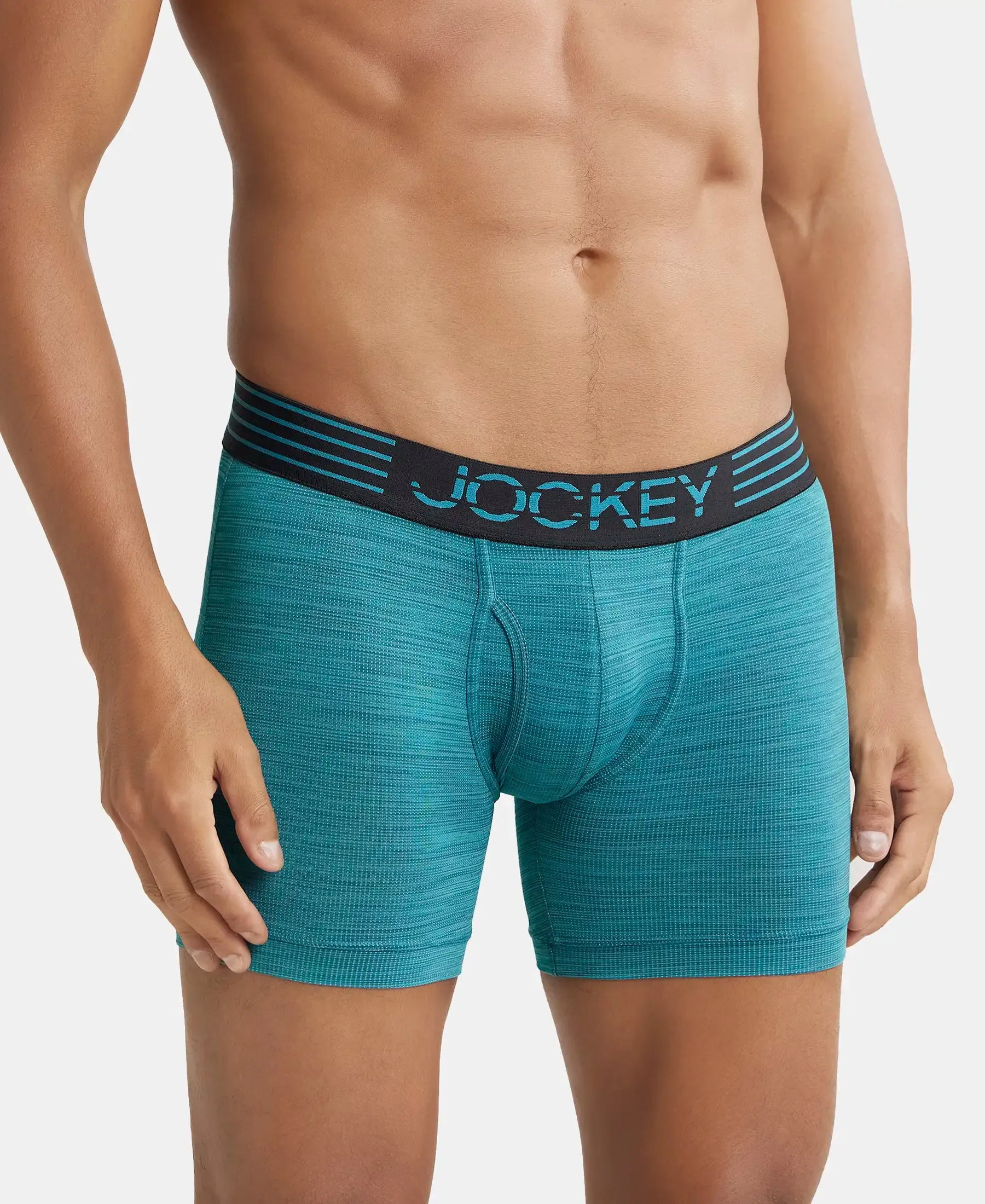 Microfiber Mesh Elastane Stretch Performance Boxer Brief with StayDry Technology - Ocean Depth