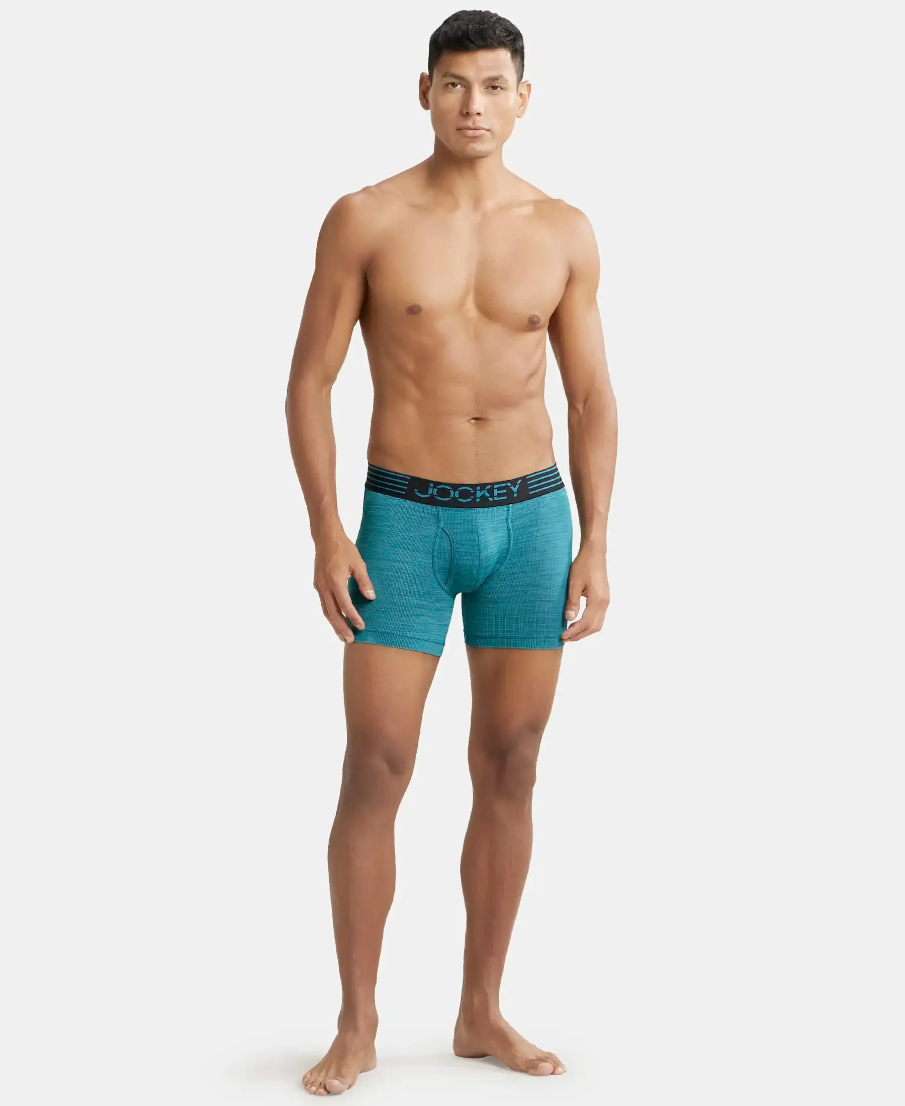 Microfiber Mesh Elastane Stretch Performance Boxer Brief with StayDry Technology - Ocean Depth