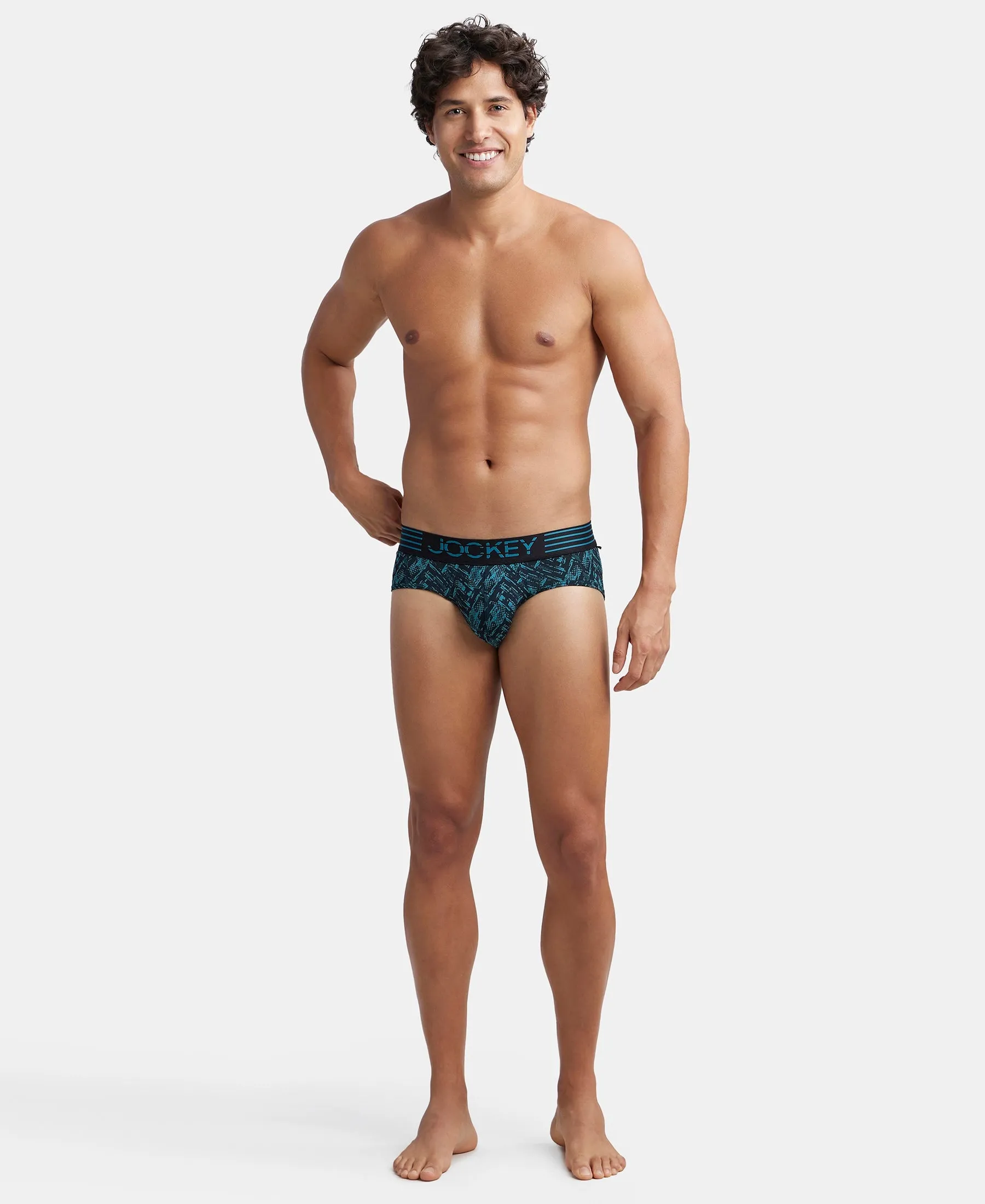 Microfiber Mesh Elastane Stretch Printed Performance Brief with StayDry Technology - Ocean Depth