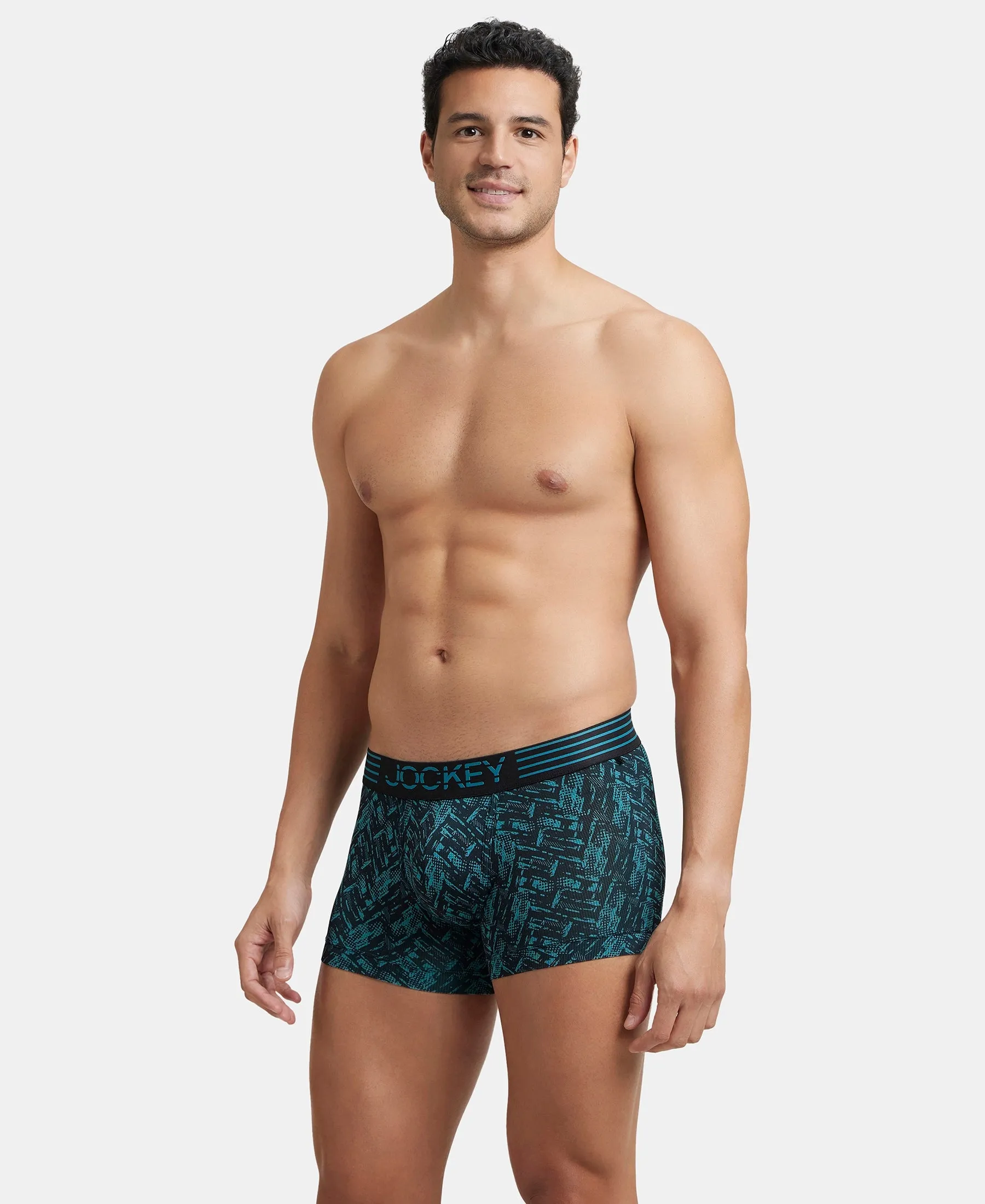 Microfiber Mesh Elastane Stretch Printed Performance Trunk with StayDry Technology - Ocean Depth