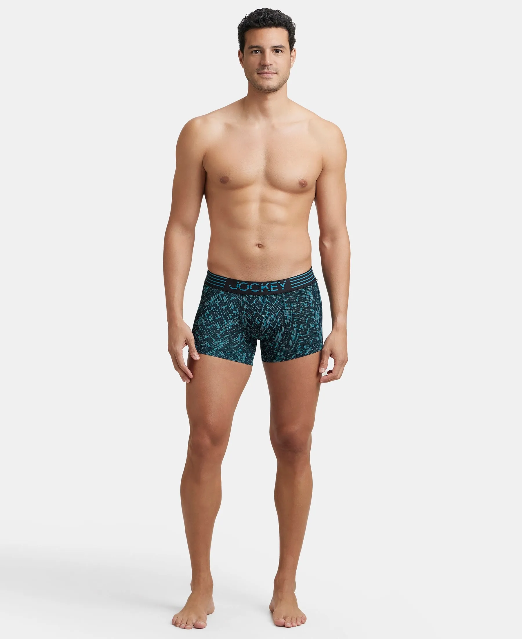 Microfiber Mesh Elastane Stretch Printed Performance Trunk with StayDry Technology - Ocean Depth