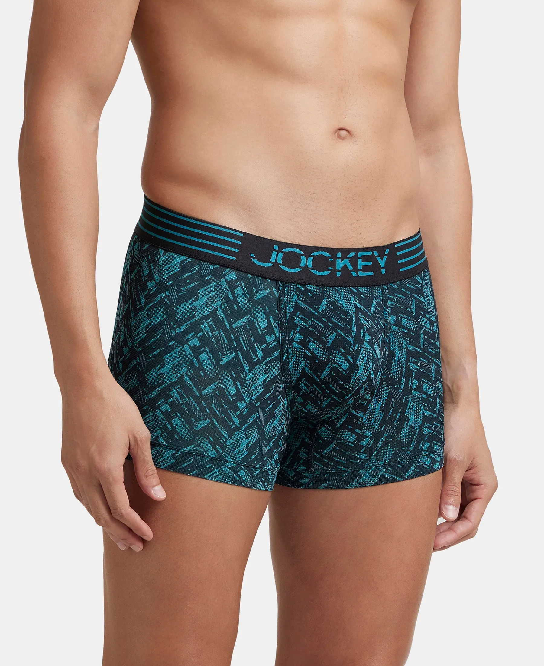 Microfiber Mesh Elastane Stretch Printed Performance Trunk with StayDry Technology - Ocean Depth