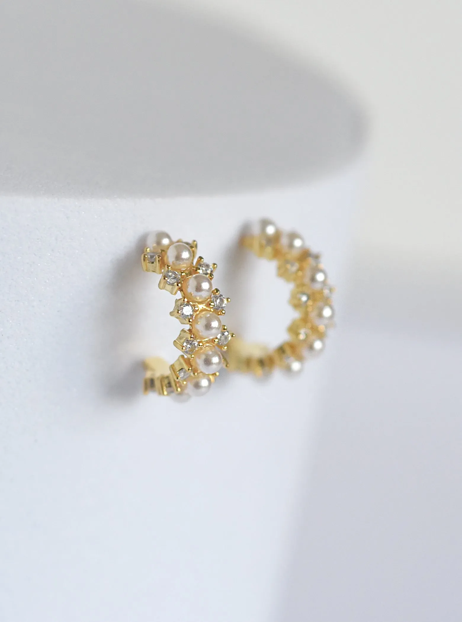 Mini Pearl Half Hoop Stud Earrings