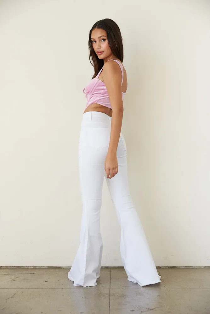 Niles Distressed Flare Jeans in White