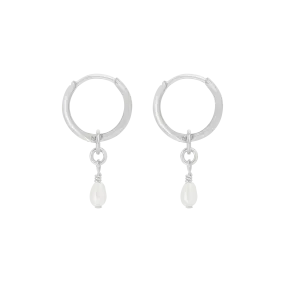 Noa Pearl Mini Hoop Earrings - Silver