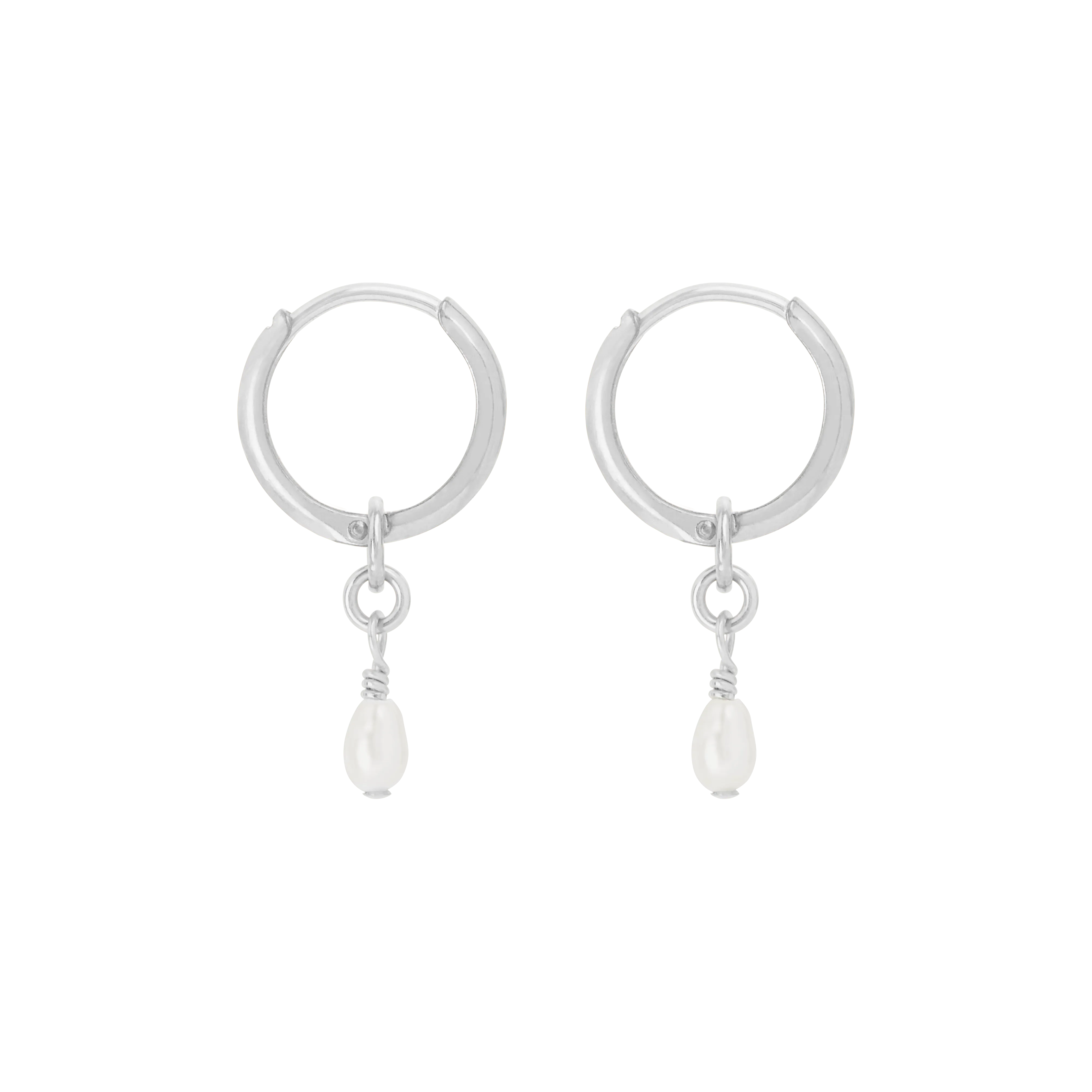 Noa Pearl Mini Hoop Earrings - Silver